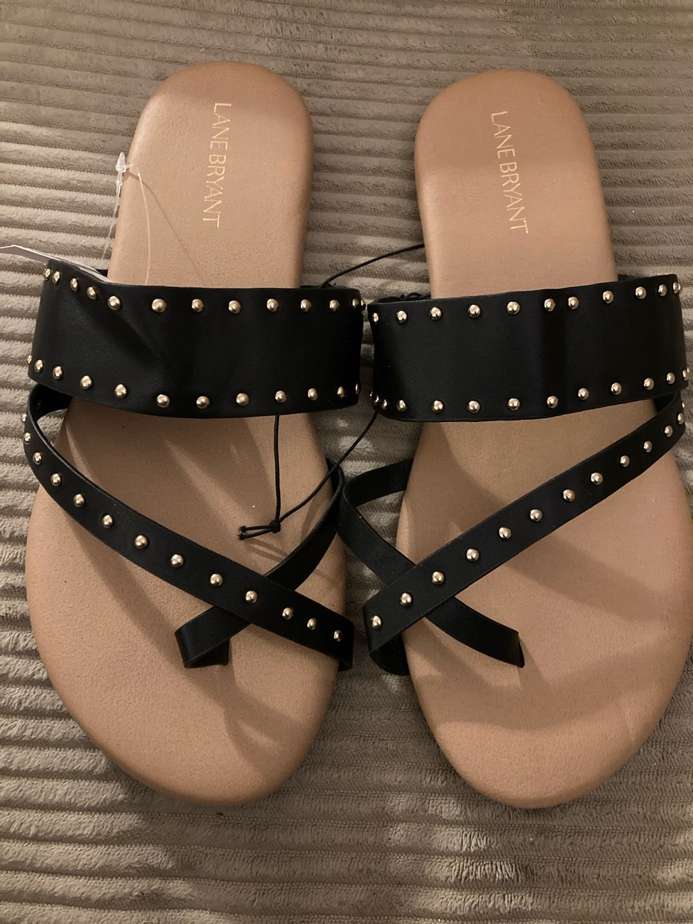 Lane Bryant Black Studded Crisscross Slide Sandals 10 WIDE